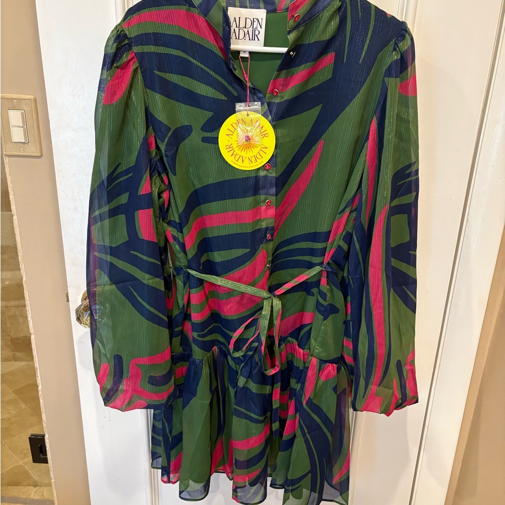 Alden Adair Green , Navy, and Pink Dress. Beautiful pink buttons